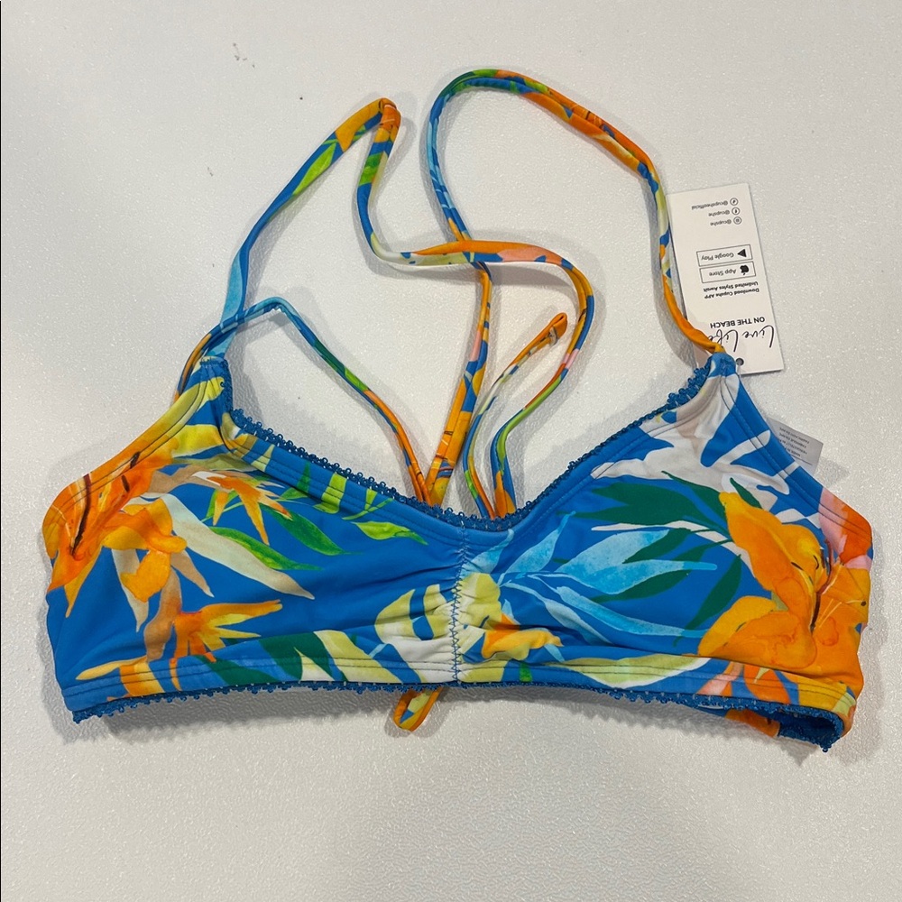 Cupshe Blue and Orange Tropical Bikini Top